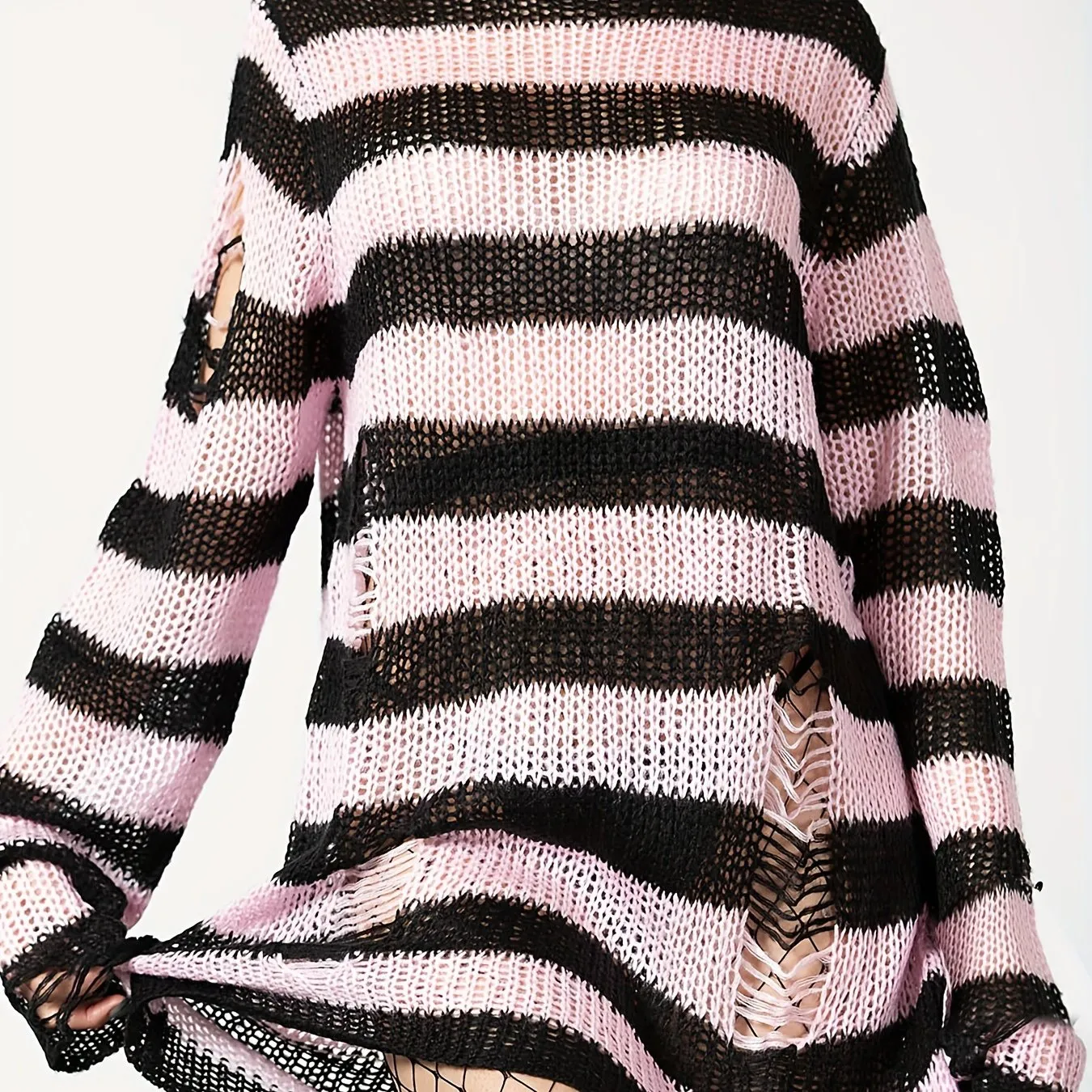 Women's Color Block Crew Neck Sweater - Casual, Eyelet, Long Sleeve, Spring and Fall Essential, Soft and Cozy Knitwear for Everyday Wear