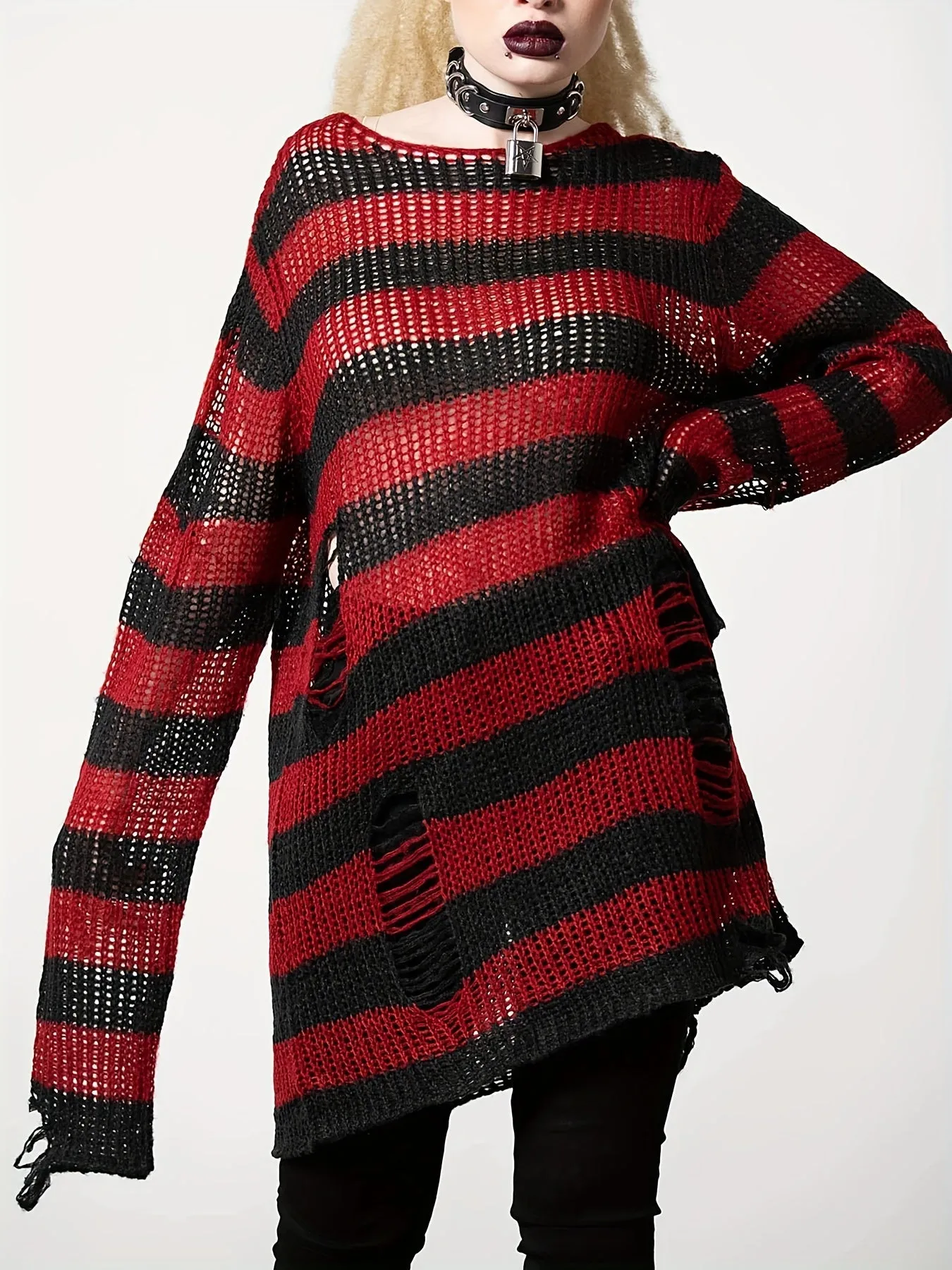 Women's Color Block Crew Neck Sweater - Casual, Eyelet, Long Sleeve, Spring and Fall Essential, Soft and Cozy Knitwear for Everyday Wear