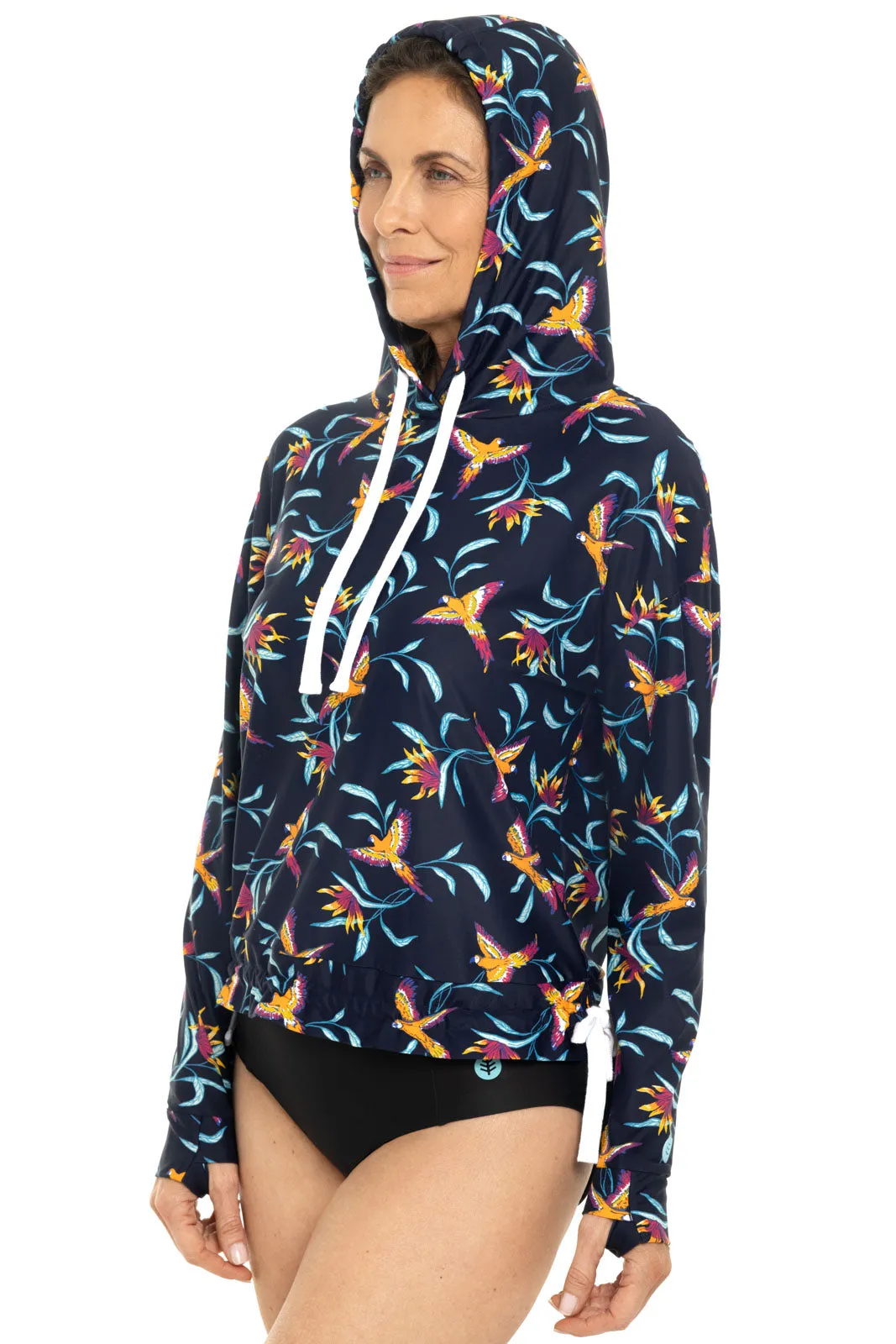 Women's Waikal Swim Hoodie | Navy Birds of Paradise
