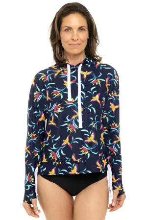 Women's Waikal Swim Hoodie | Navy Birds of Paradise